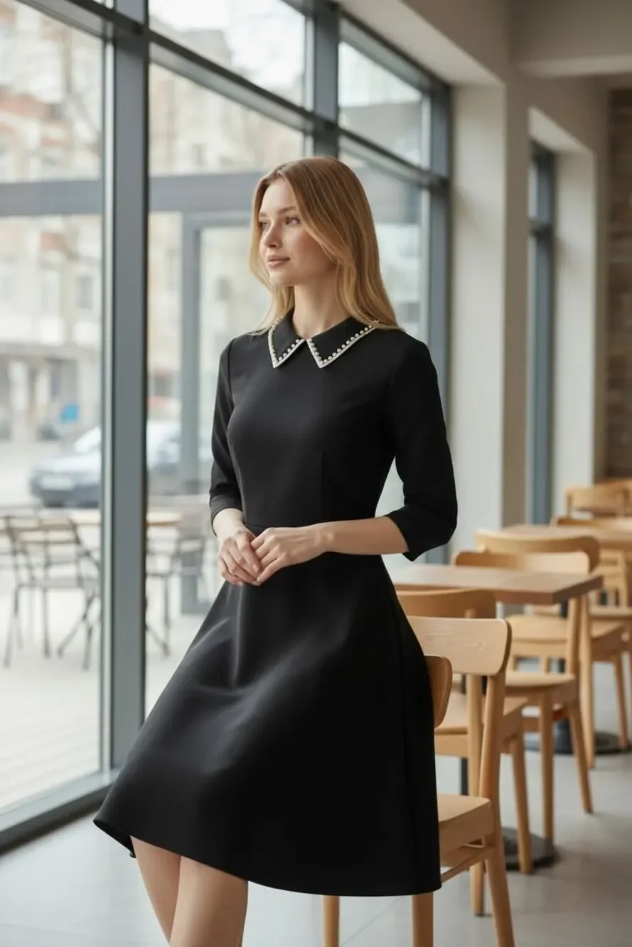 KATE SPADE Dress Size M Embellished Collar Ponte Dress NEW $299 Black Rhinestone